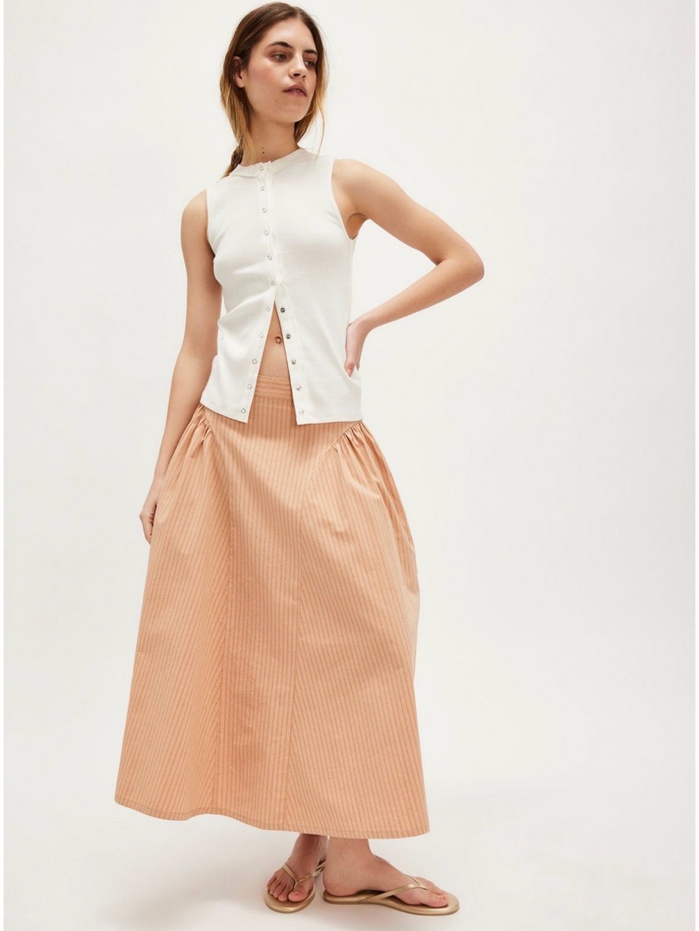 Free People Katia Printed Maxi Skirt Size 4 NWT Cotton Poplin Midi Skirt